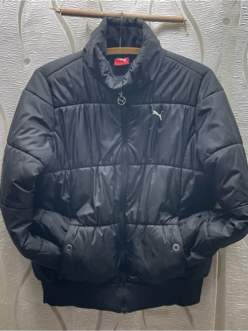 Puma Puffer Jacket Womens Medium Black‎ Excellent Quilted Full Zip Stand Collar